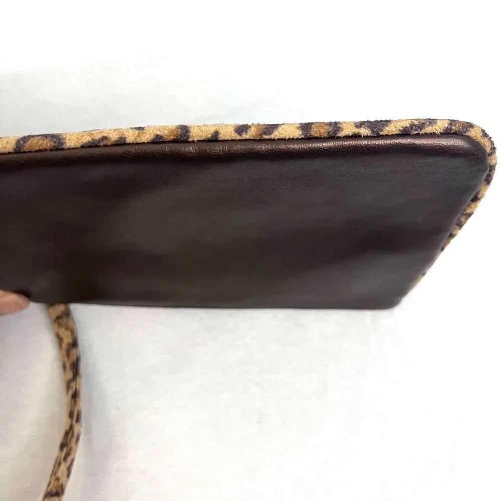 Neiman Marcus Cheetah Brown Leather Wristlet Clutch Lagenlook Chic Minimalist - Picture 5 of 7